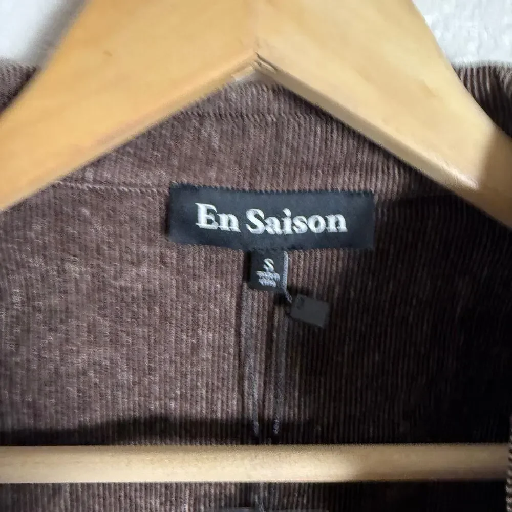 En Saison Route Wrap Brown Corduroy Wrap V-Neck Long Sleeve Crop Blouse Small